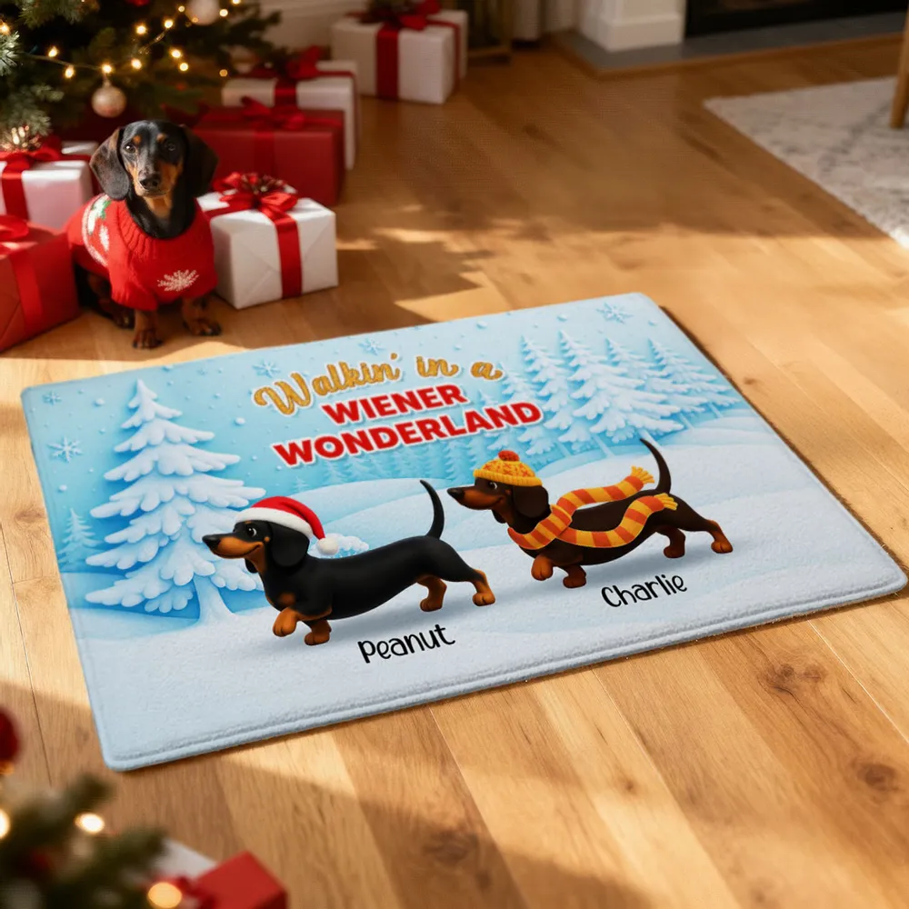 Personalized Dachshund Standard Doormat Christmas Entryway Decor, Walkin in a Wiener Wonderland, Unique Holiday Gift for Dog Lovers - Image 4