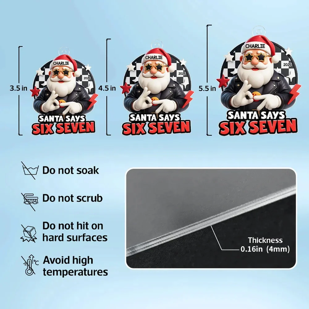 Santa Says Six Seven Personalized Acrylic Ornament – Cool Teen Slang Christmas Decor, Unique Funny Gift for Grandkids & Kids - Image 4