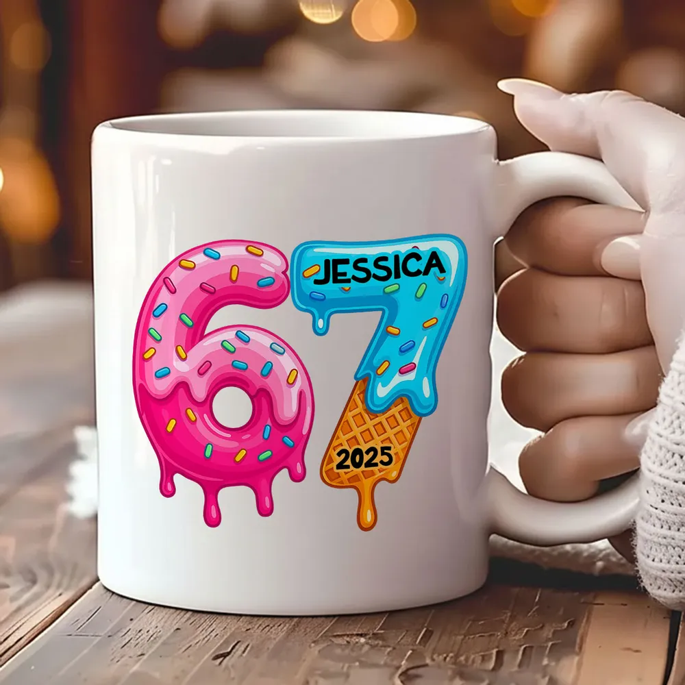 Personalized “67” Christmas Mug with Cute Cookie Design, Custom Name Holiday Gift for Kids, Teens & Grandkids - Image 2