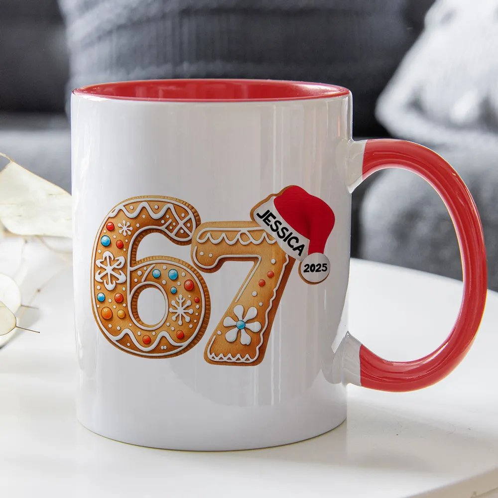 Personalized “67” Christmas Mug with Cute Cookie Design, Custom Name Holiday Gift for Kids, Teens & Grandkids - Image 6