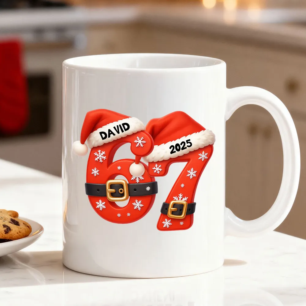 Personalized “67” Christmas Mug with Cute Cookie Design, Custom Name Holiday Gift for Kids, Teens & Grandkids - Image 7
