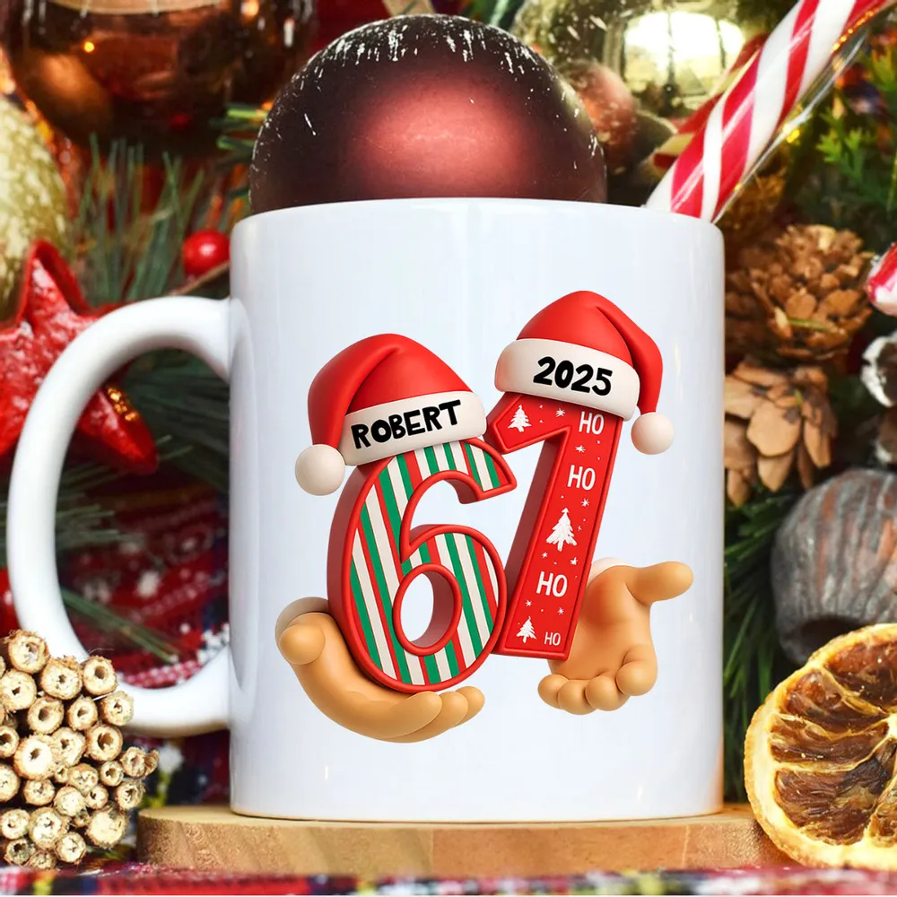 Personalized “67” Christmas Mug with Cute Cookie Design, Custom Name Holiday Gift for Kids, Teens & Grandkids - Image 8