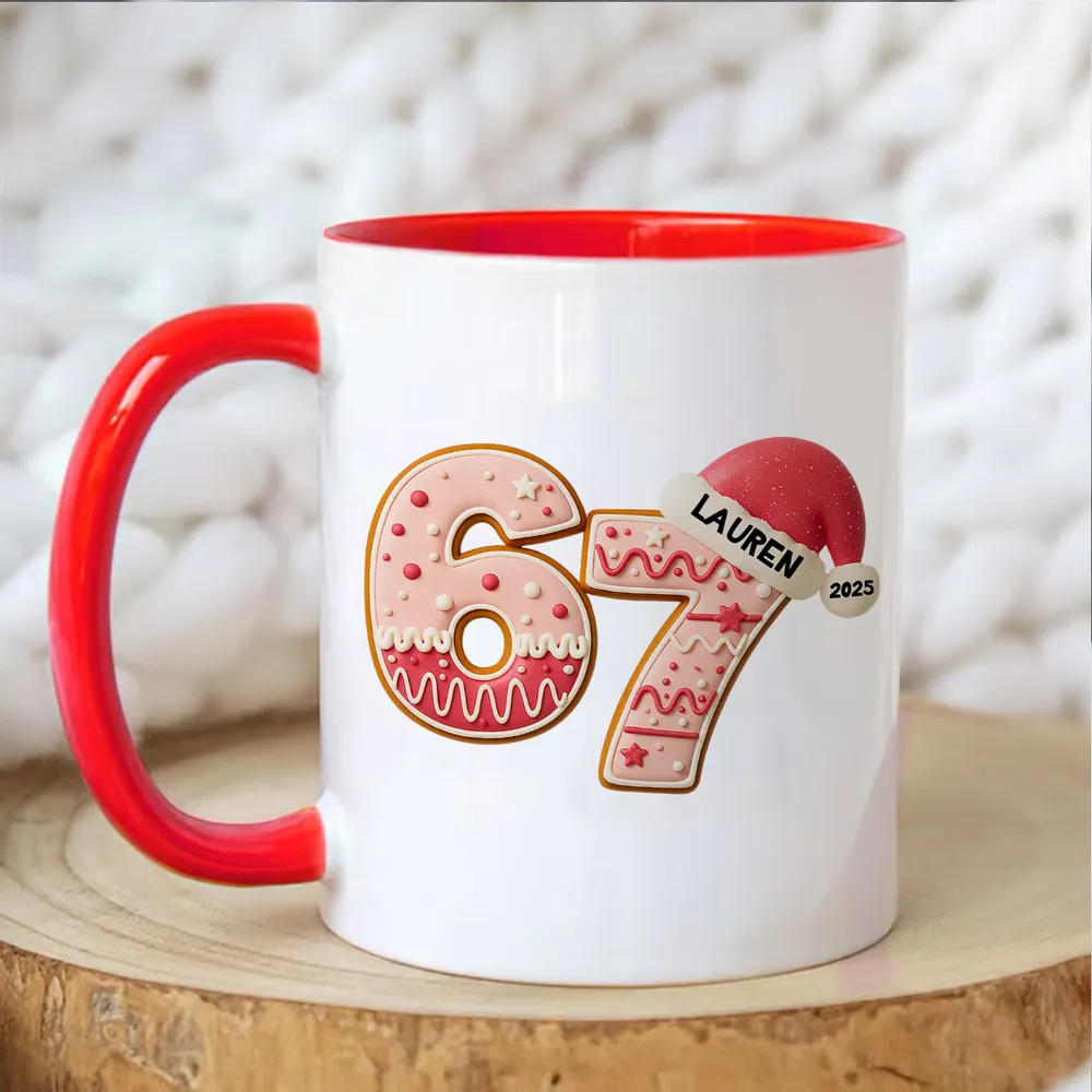 Personalized “67” Christmas Mug with Cute Cookie Design, Custom Name Holiday Gift for Kids, Teens & Grandkids - Image 9