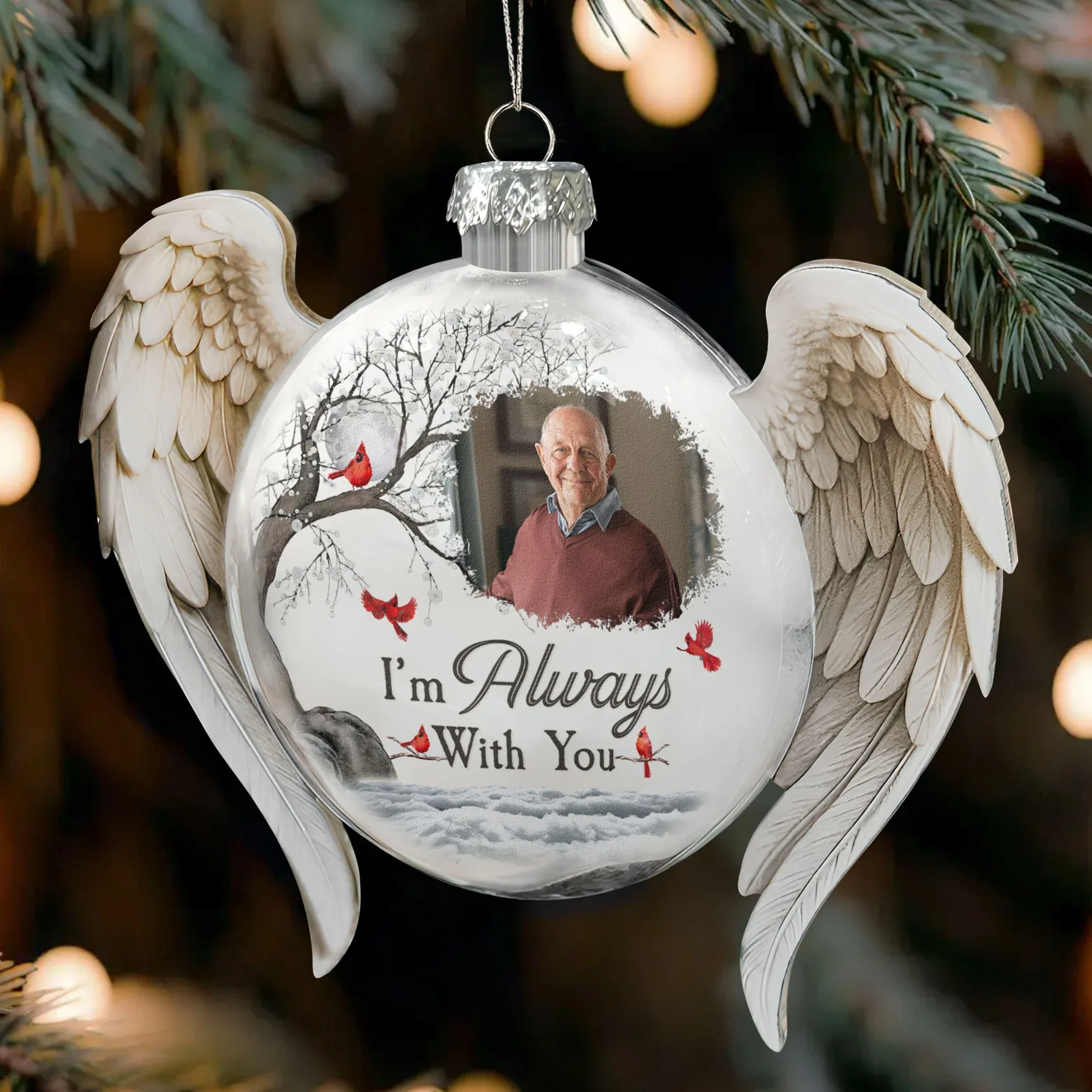 Custom Acrylic Flat Ball Ornament with Photo & Cardinals – I Am Always With You Memorial Christmas Gift for Remembering a Loved One - Image 2