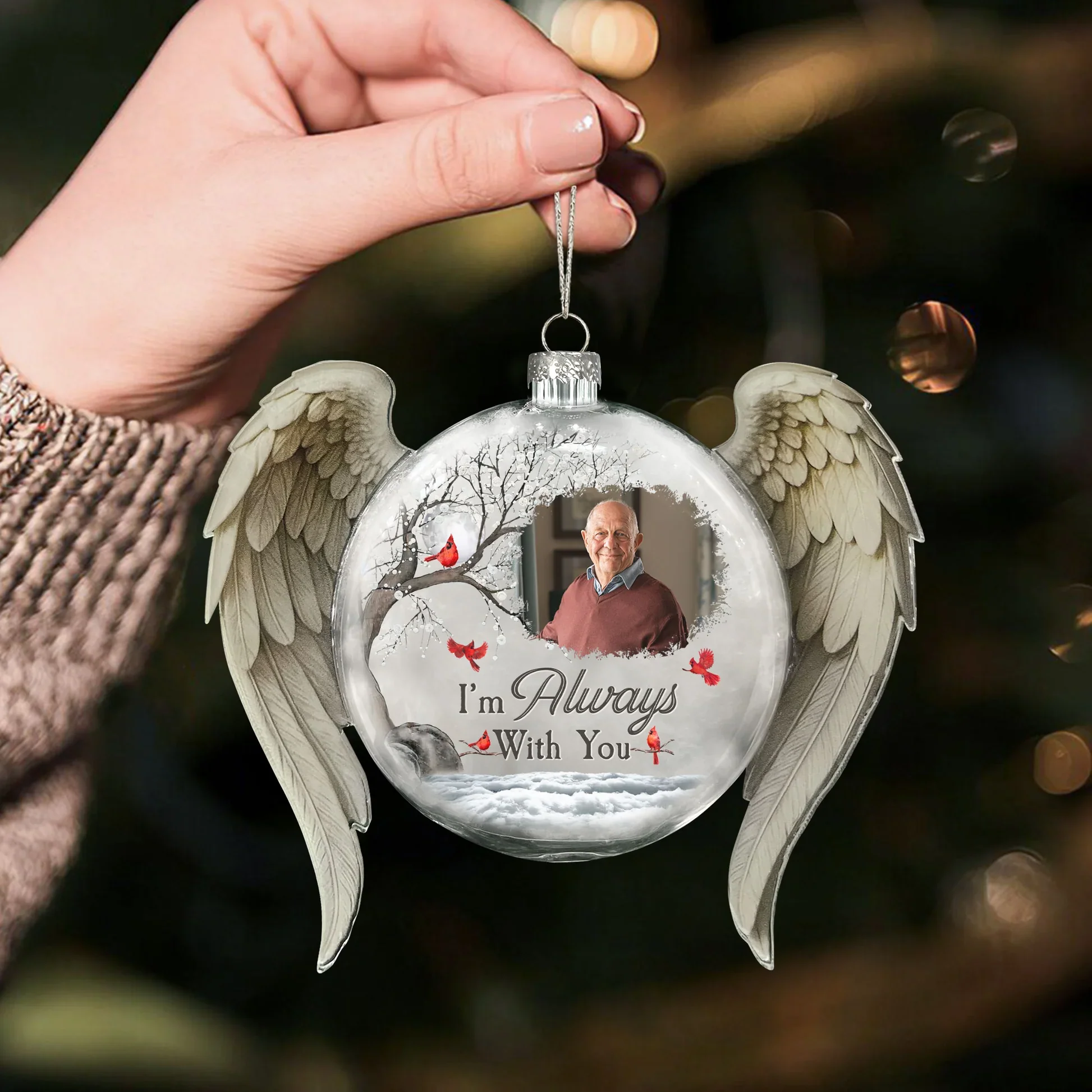 Custom Acrylic Flat Ball Ornament with Photo & Cardinals – I Am Always With You Memorial Christmas Gift for Remembering a Loved One - Image 3