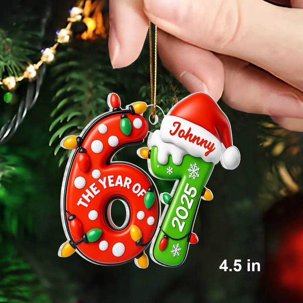 Custom Six Seven Acrylic Ornament for Christmas, Festive Santa Hat Design for Grandkids & Gen Alpha, Cute Keepsake Gift for Holiday Celebration - Image 3