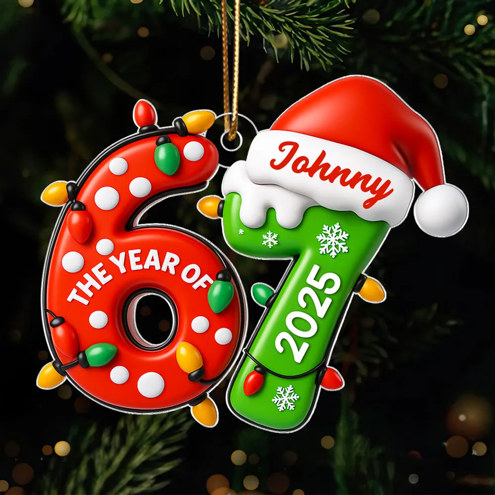 Custom Six Seven Acrylic Ornament for Christmas, Festive Santa Hat Design for Grandkids & Gen Alpha, Cute Keepsake Gift for Holiday Celebration - Image 7