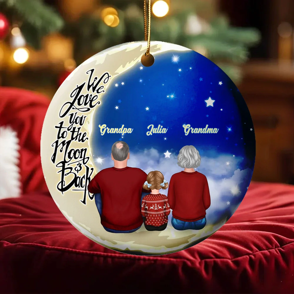 We Love You to the Moon & Back Custom Ceramic Ornament, Unique Grandparent Grandchild Holiday Gift & Home Decoration