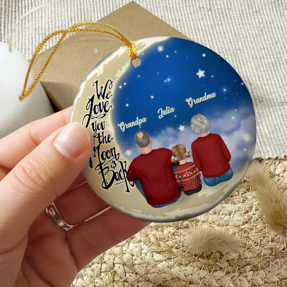 We Love You to the Moon & Back Custom Ceramic Ornament, Unique Grandparent Grandchild Holiday Gift & Home Decoration - Image 2