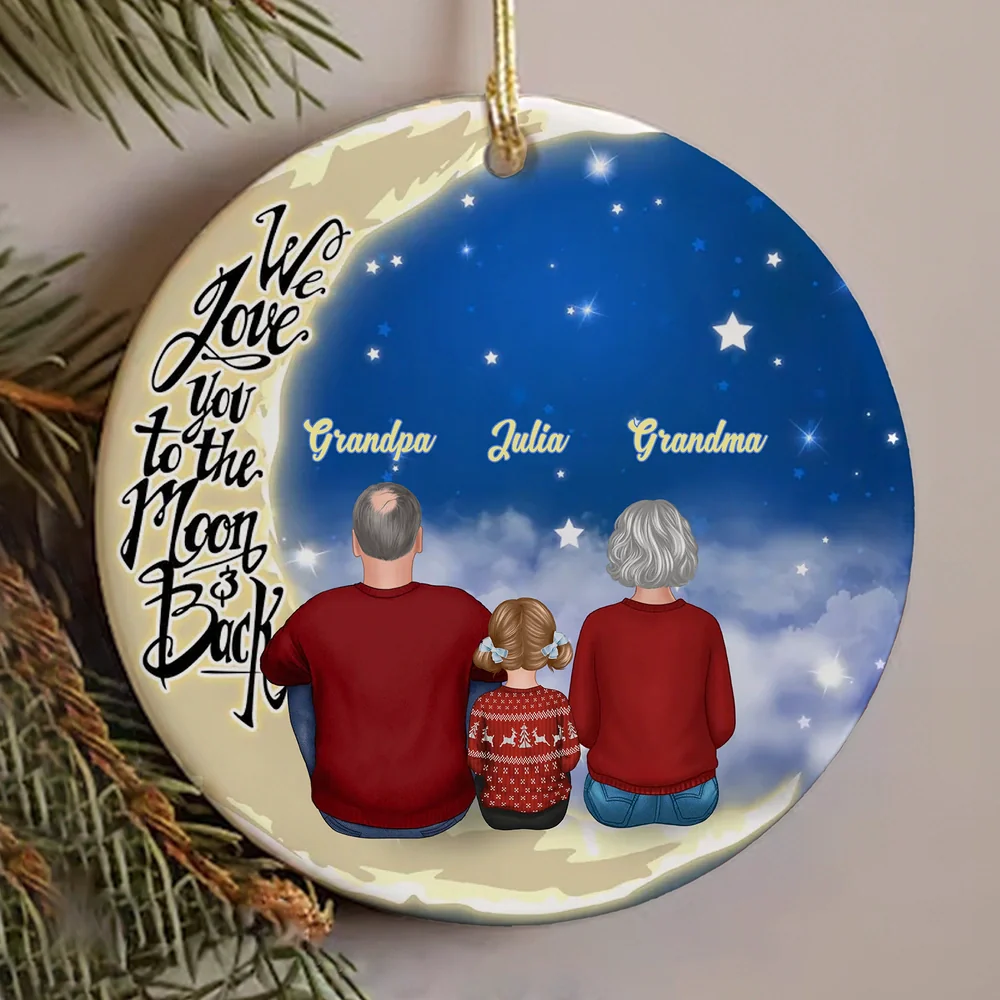 We Love You to the Moon & Back Custom Ceramic Ornament, Unique Grandparent Grandchild Holiday Gift & Home Decoration - Image 3