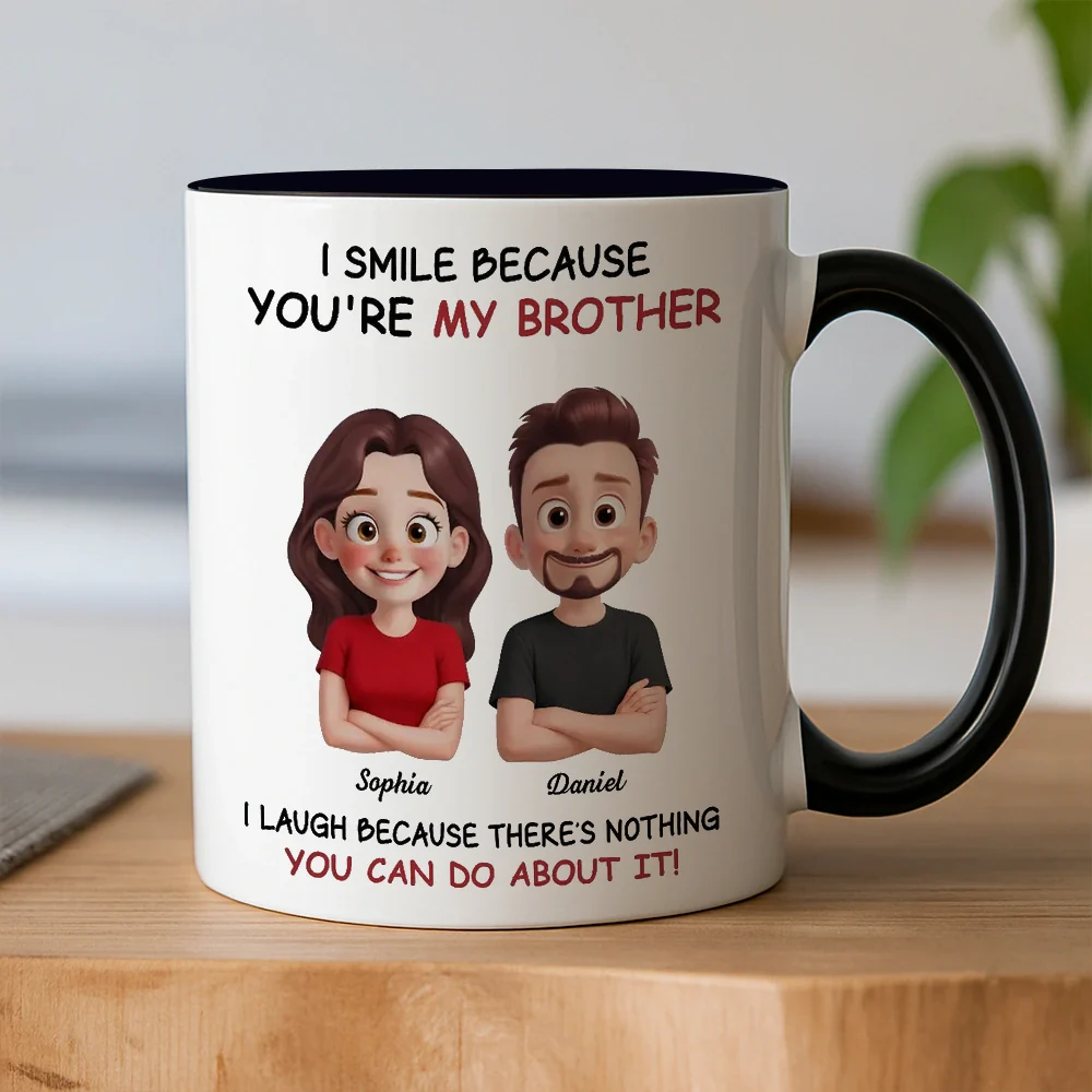 Funny Sibling White Ceramic Mug – Personalized Brother & Sister Cartoon, Playful Quote, Creative Gift for Coworker or Family - Image 3