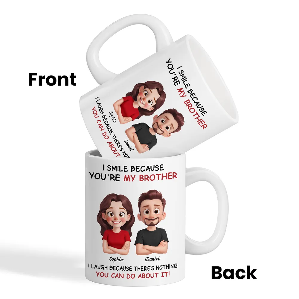 Funny Sibling White Ceramic Mug – Personalized Brother & Sister Cartoon, Playful Quote, Creative Gift for Coworker or Family - Image 5