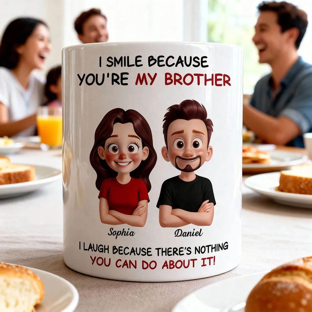 Funny Sibling White Ceramic Mug – Personalized Brother & Sister Cartoon, Playful Quote, Creative Gift for Coworker or Family - Image 6