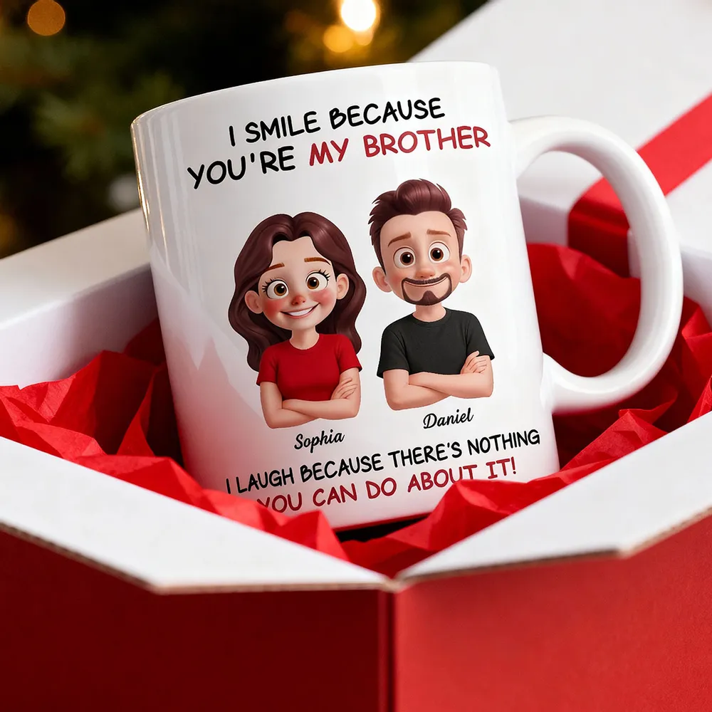 Funny Sibling White Ceramic Mug – Personalized Brother & Sister Cartoon, Playful Quote, Creative Gift for Coworker or Family - Image 7