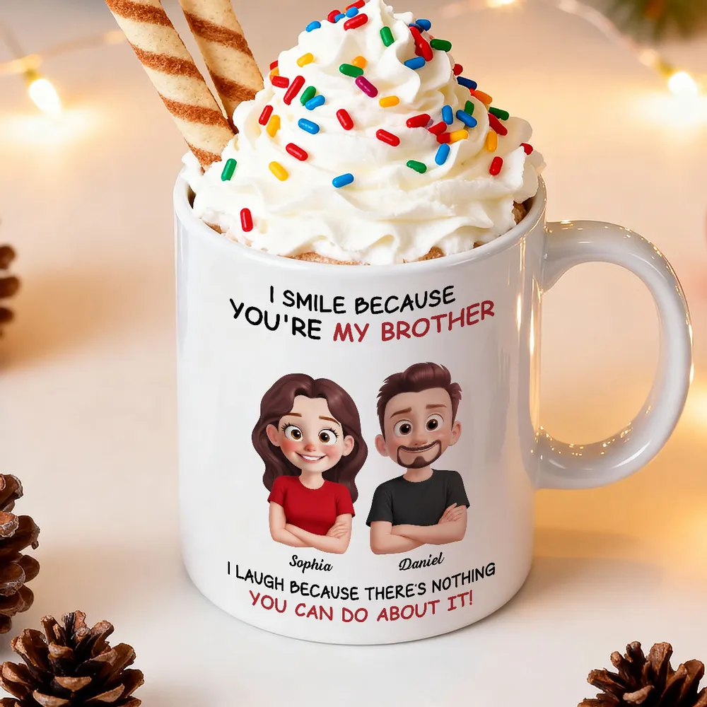 Funny Sibling White Ceramic Mug – Personalized Brother & Sister Cartoon, Playful Quote, Creative Gift for Coworker or Family - Image 9