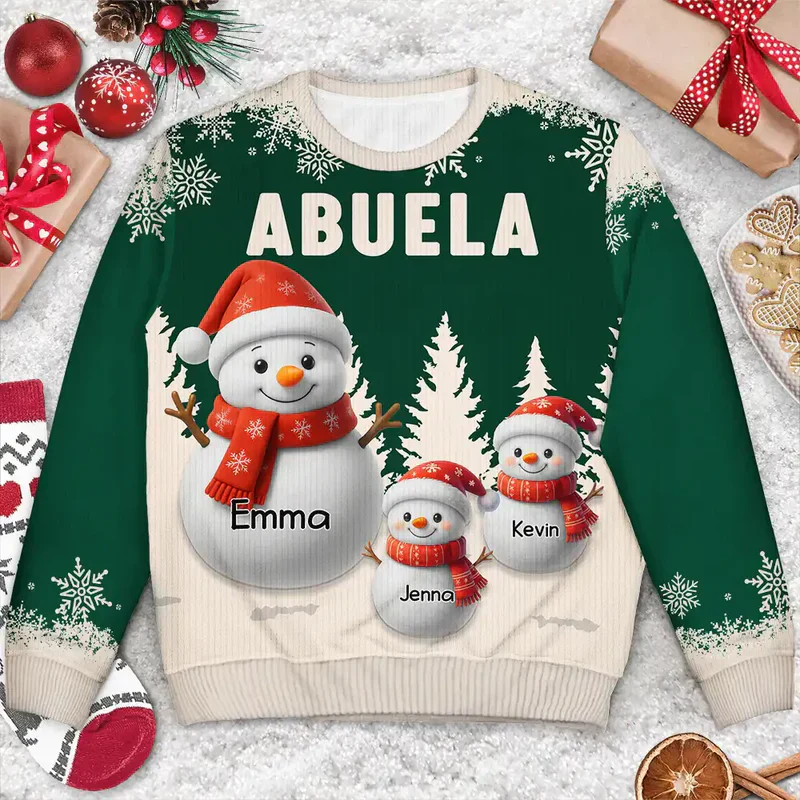 Personalized Grandma Printed Sweatshirt with Cute Snowman Grandkids, Cozy Christmas Gift for Nana - Image 2