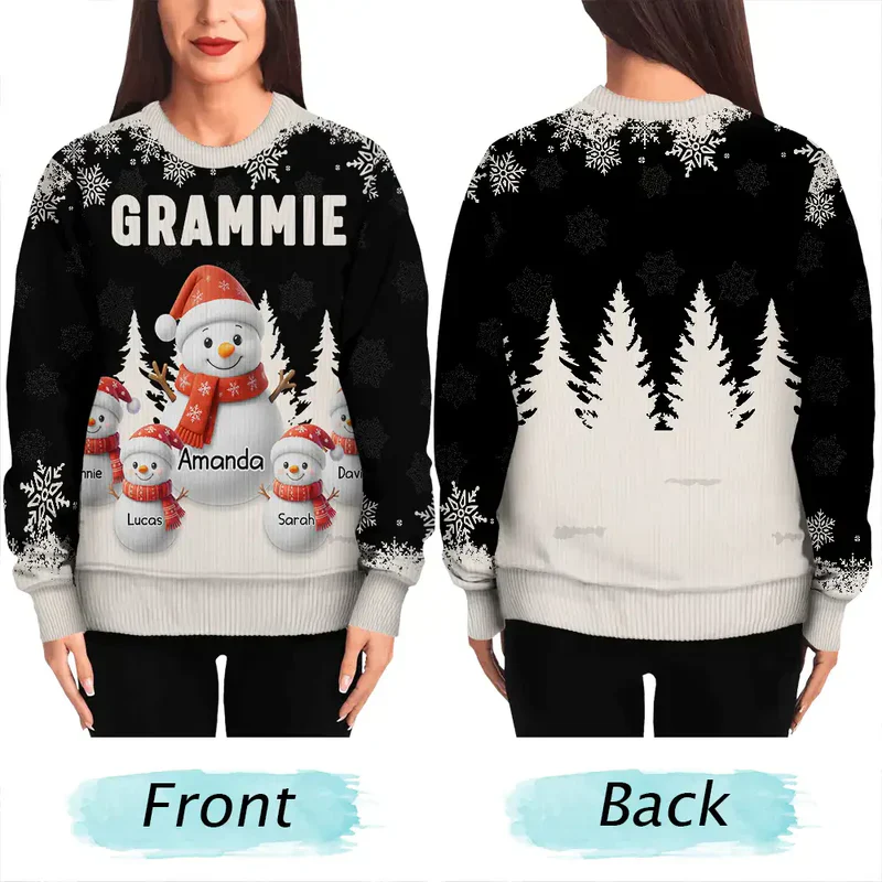 Personalized Grandma Printed Sweatshirt with Cute Snowman Grandkids, Cozy Christmas Gift for Nana - Image 3