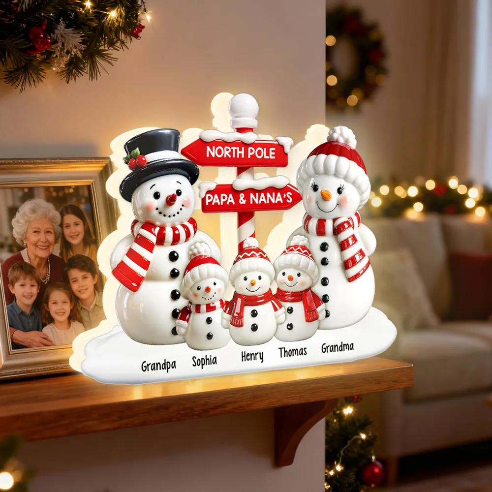 Personalized Acrylic Light Box with Snowman Family, North Pole Sign & Soft Warm Glow – Cute Christmas Decor & Unique Gift for Grandparents - Image 2