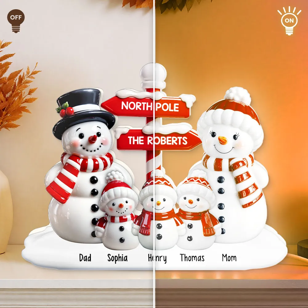 Personalized Acrylic Light Box with Snowman Family, North Pole Sign & Soft Warm Glow – Cute Christmas Decor & Unique Gift for Grandparents - Image 3