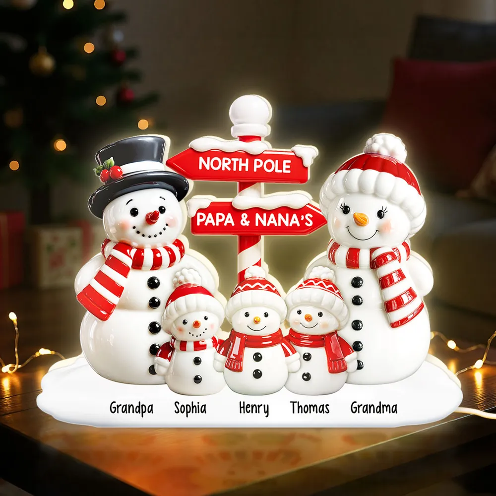 Personalized Acrylic Light Box with Snowman Family, North Pole Sign & Soft Warm Glow – Cute Christmas Decor & Unique Gift for Grandparents - Image 5