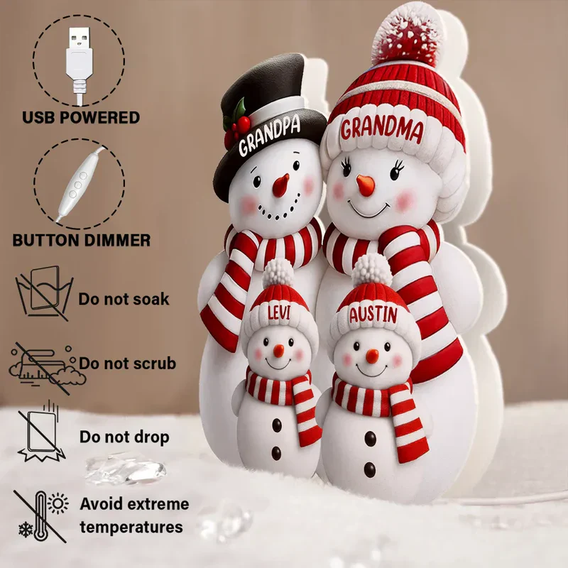 Personalized Acrylic Light Box Snowman Family for Grandma & Grandpa, Warm Glow Christmas Décor, Unique Keepsake Gift for Grandkids - Image 4