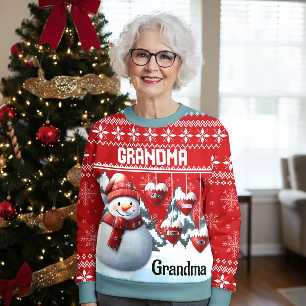 Personalized Snowman Grandma Printed Sweatshirt Christmas Gift, Cozy Holiday Jumper for Grandmother, Unique Family Keepsake - Image 2