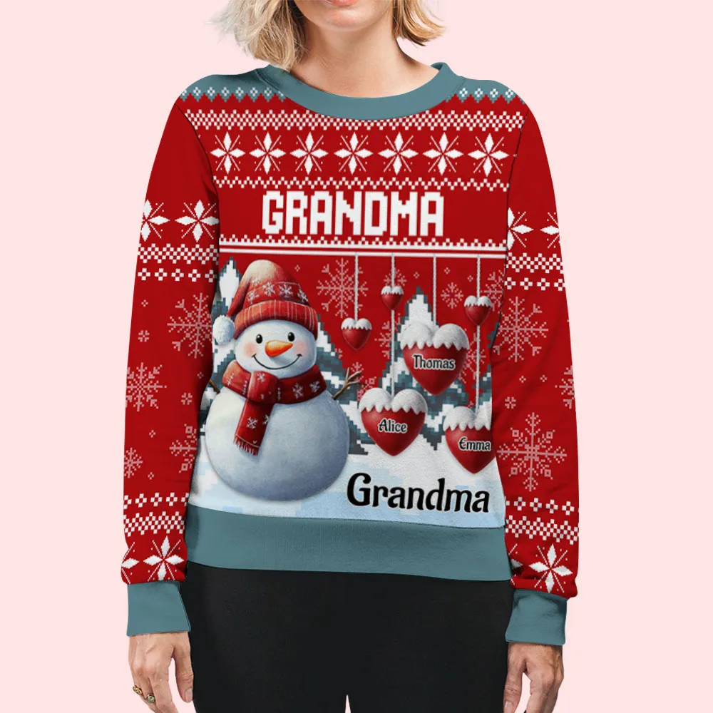Personalized Snowman Grandma Printed Sweatshirt Christmas Gift, Cozy Holiday Jumper for Grandmother, Unique Family Keepsake - Image 3