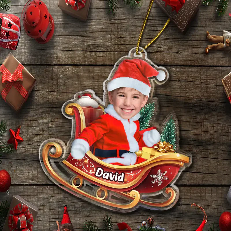 Personalized Baby Santa Acrylic Ornament in Sleigh – Custom Photo Christmas Ornament, Festive Tree Decor & Unique Holiday Gift - Image 7