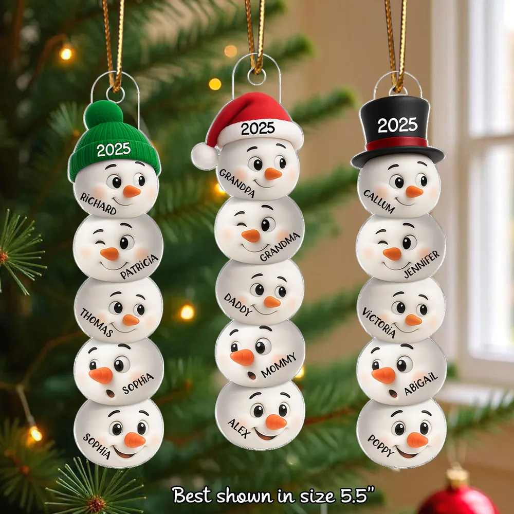 Cute Snowman Family Acrylic Ornament Personalized for Christmas – Funny Faces Holiday Decoration & Heartwarming Gift for Loved Ones - Image 3