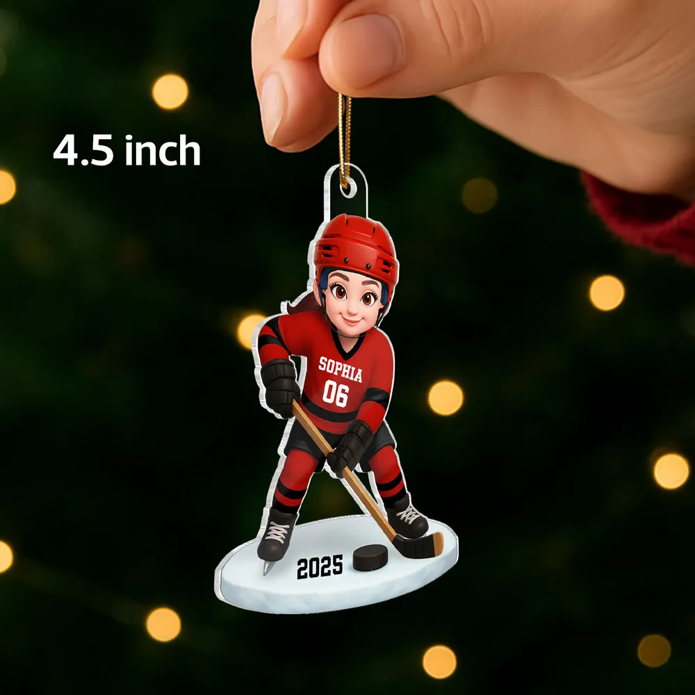 Personalized Hockey Acrylic Ornament for Kids – Custom Player Design Christmas Gift & Festive Decor - Image 2