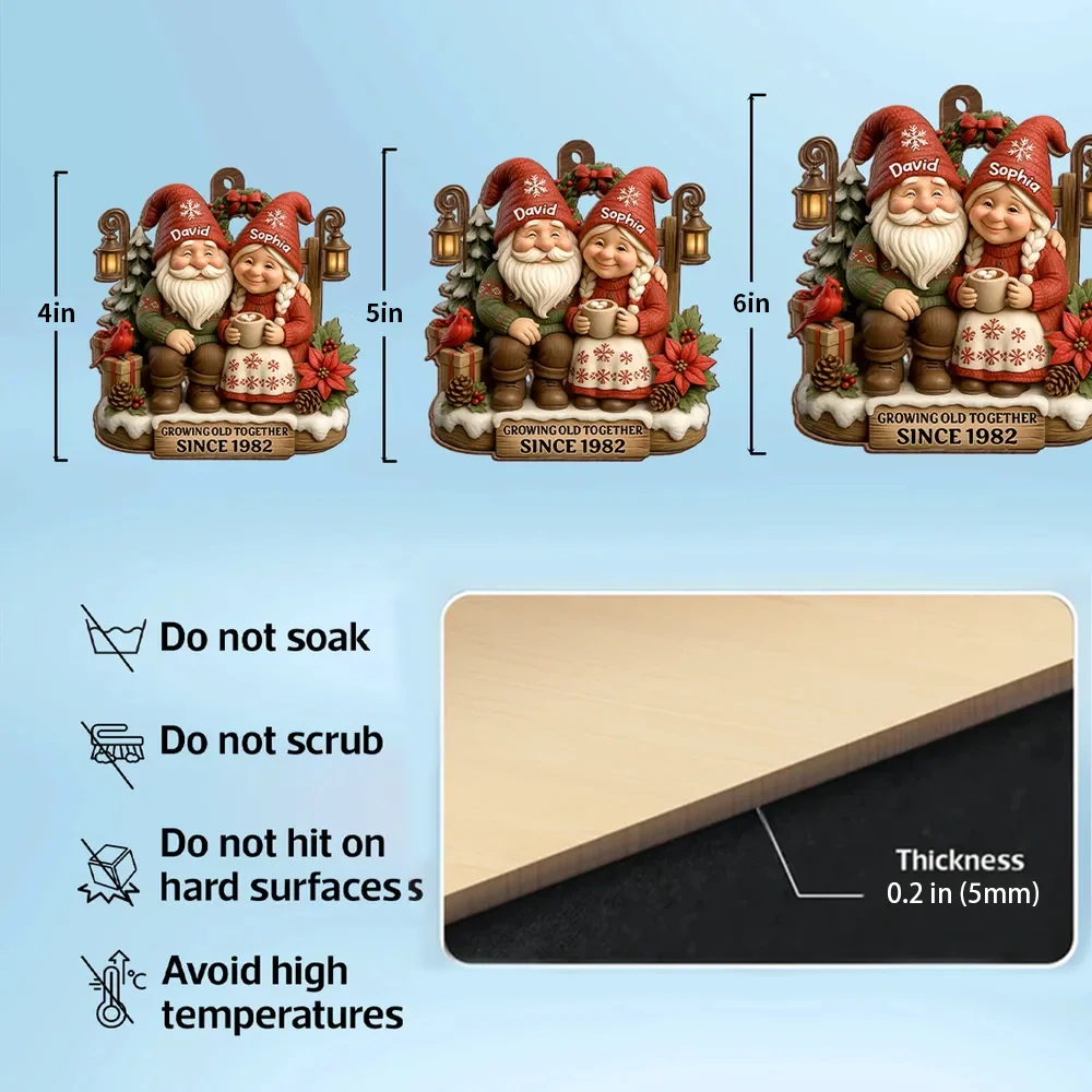 Personalized Wooden Ornament for Couples Growing Old Together – Cute Gnome Design, Christmas Tree Decoration, Unique Romantic Gift - Image 4