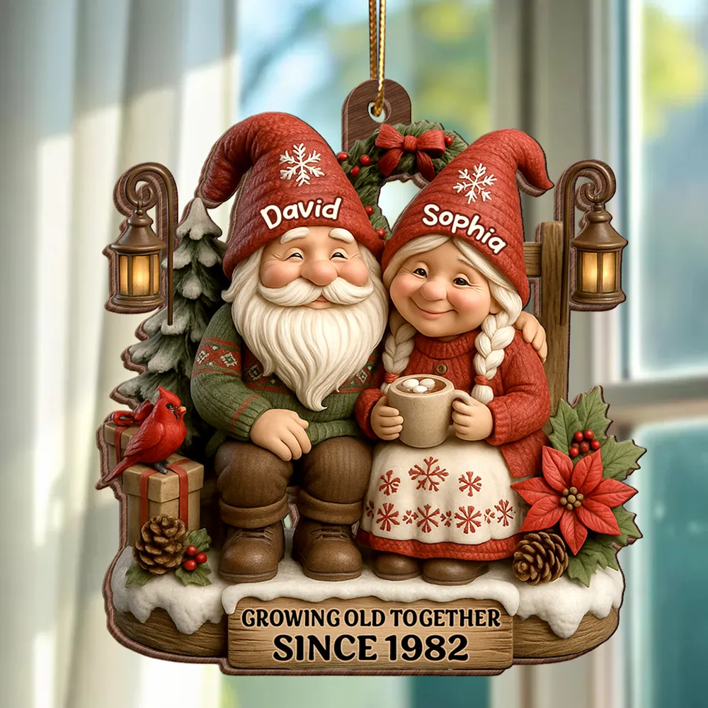 Personalized Wooden Ornament for Couples Growing Old Together – Cute Gnome Design, Christmas Tree Decoration, Unique Romantic Gift - Image 5