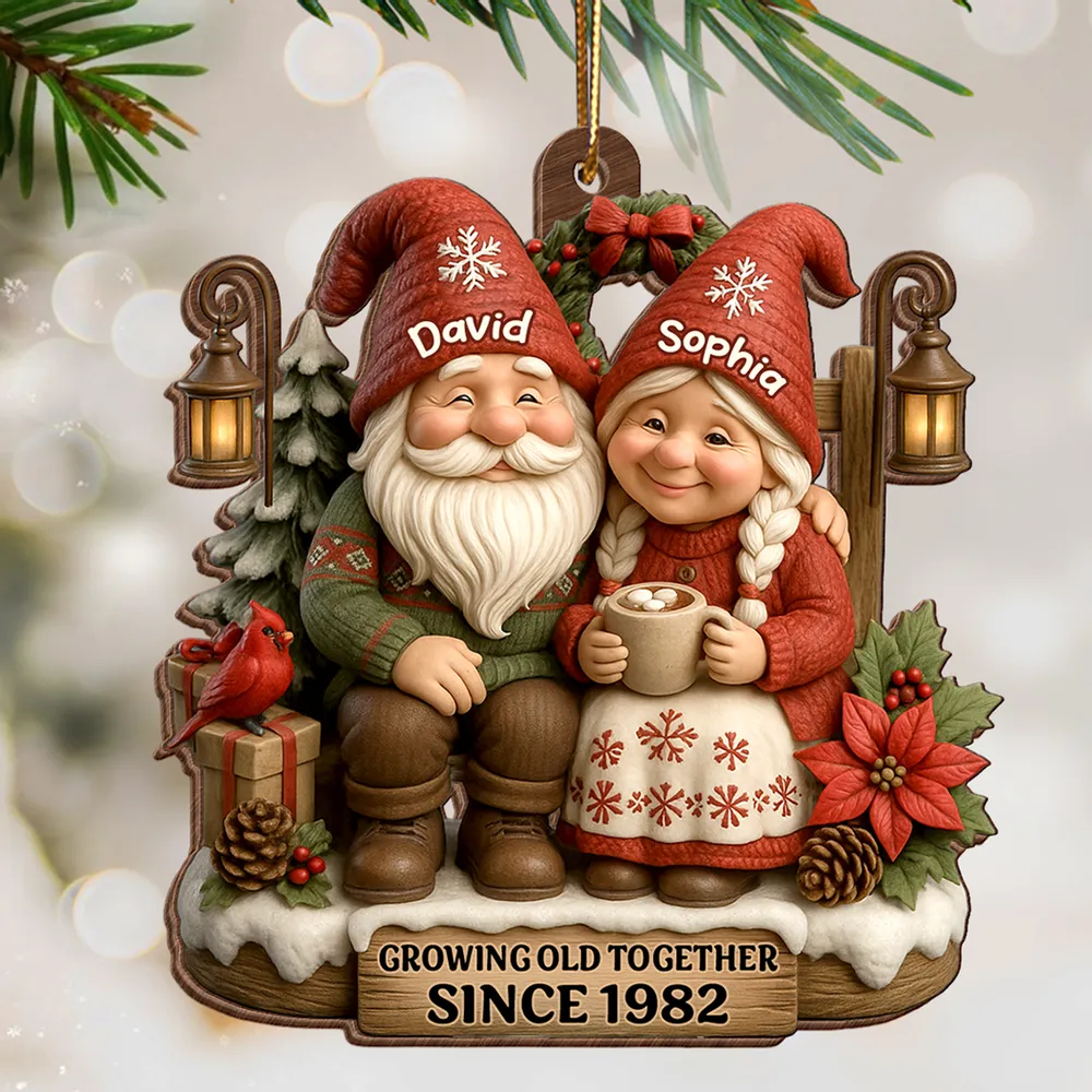 Personalized Wooden Ornament for Couples Growing Old Together – Cute Gnome Design, Christmas Tree Decoration, Unique Romantic Gift - Image 7