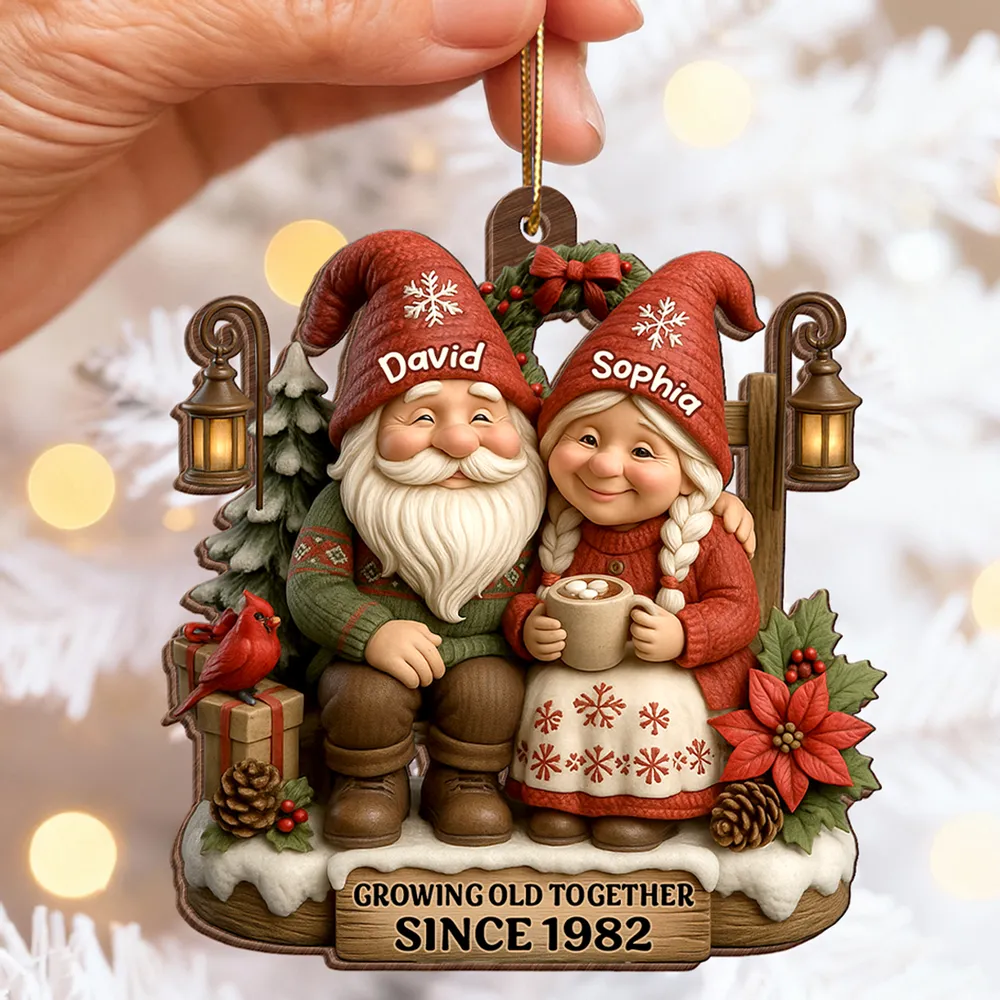 Personalized Wooden Ornament for Couples Growing Old Together – Cute Gnome Design, Christmas Tree Decoration, Unique Romantic Gift - Image 8