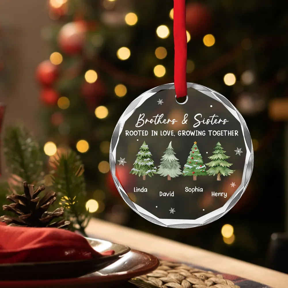 Personalized Crystal Ornament for Siblings – Brothers & Sister Trees, Custom Names, Unique Christmas Gift & Elegant Holiday Décor - Image 4