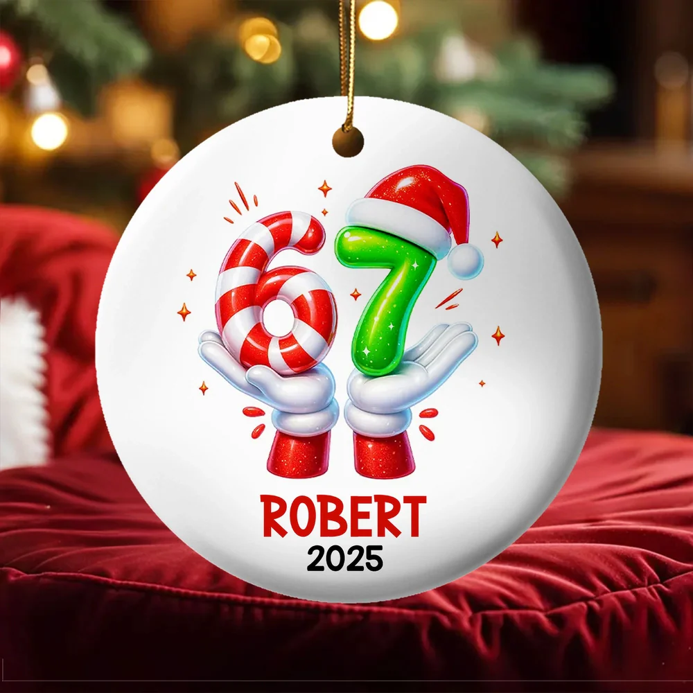 Personalized Ceramic Ornament with Six Seven Slang Design, Funny Gen Alpha Christmas Ornament, Unique Teen Gift for Tree Decorating & Holiday Laughs - Image 3