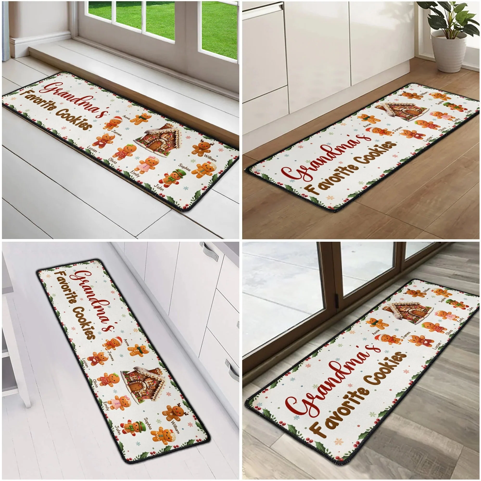 Personalized Standard Doormat for Grandma – Gingerbread Kitchen Runner, Custom Family Design, Cute Holiday Gift Idea - Image 5