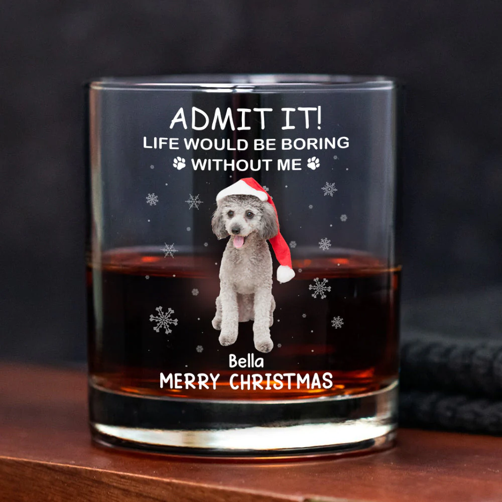 Custom Christmas Whiskey Glass with Cute Dog Illustration, Personalized Pet Lover Gift for Dad or Him, Fun Barware for Special Occasions - Image 5
