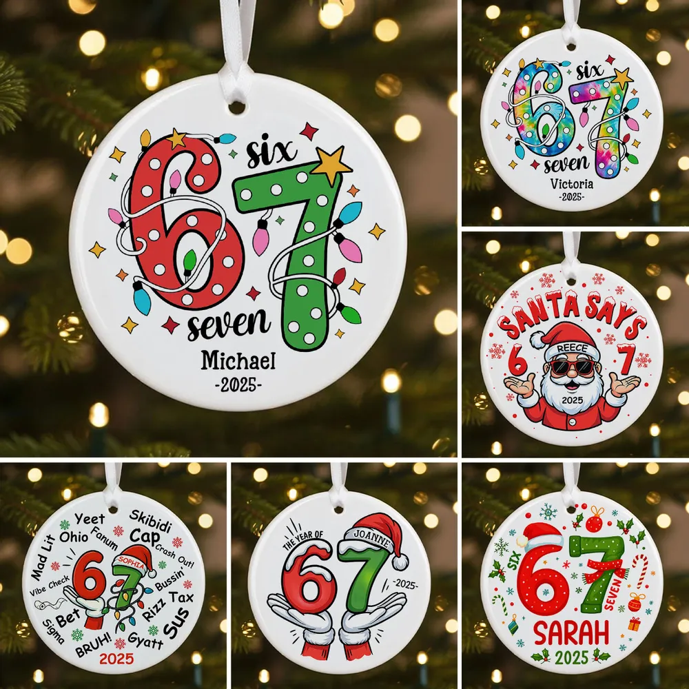 Custom 67 Ceramic Ornament with Cute Holiday Design — Perfect Keepsake for Kids & Grandkids - Image 3