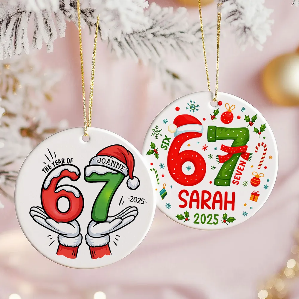 Custom 67 Ceramic Ornament with Cute Holiday Design — Perfect Keepsake for Kids & Grandkids - Image 5