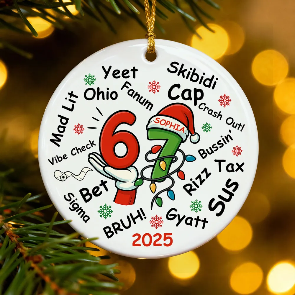 Custom 67 Ceramic Ornament with Cute Holiday Design — Perfect Keepsake for Kids & Grandkids - Image 9