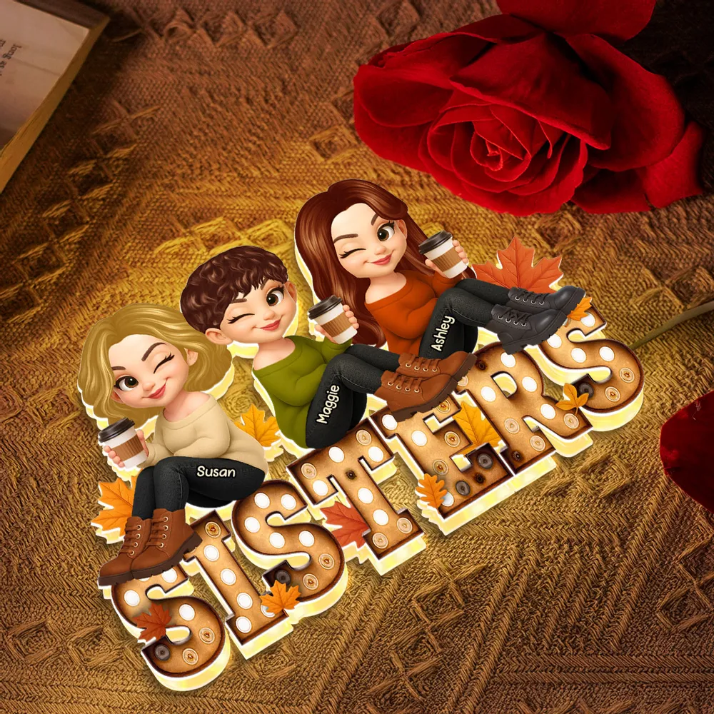 Personalized Sisters Acrylic Light Box with Cute Cartoon Design, Warm Glow Bedroom Lamp, Unique Gift for Best Friend Sisters - Image 2