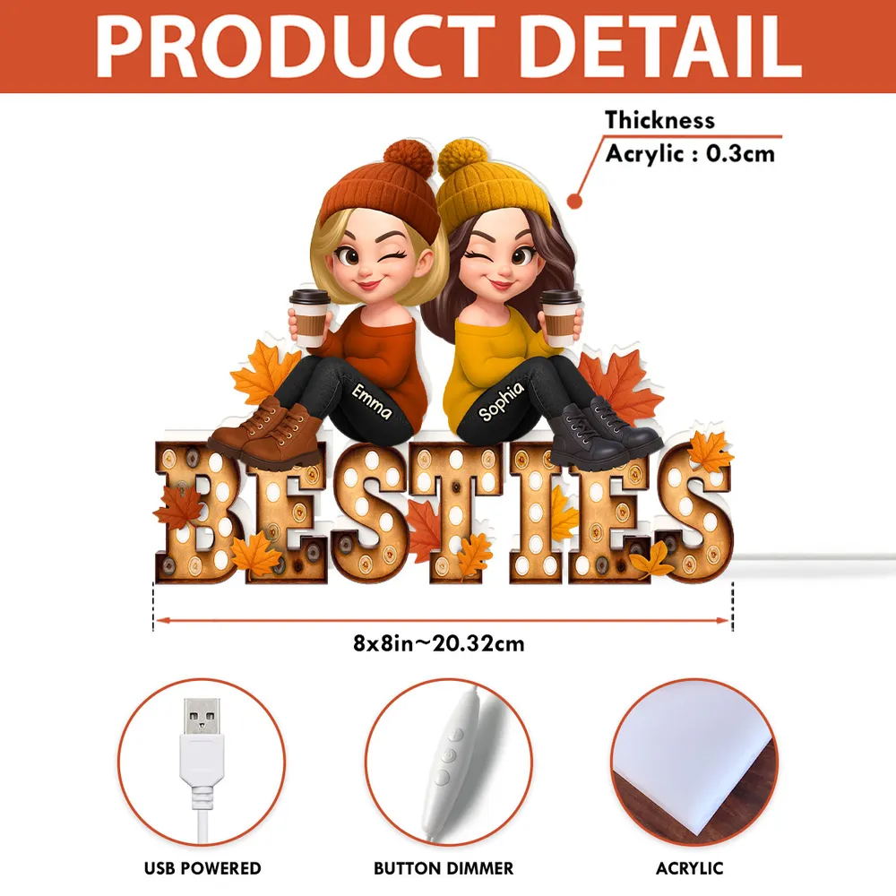 Personalized Sisters Acrylic Light Box with Cute Cartoon Design, Warm Glow Bedroom Lamp, Unique Gift for Best Friend Sisters - Image 4