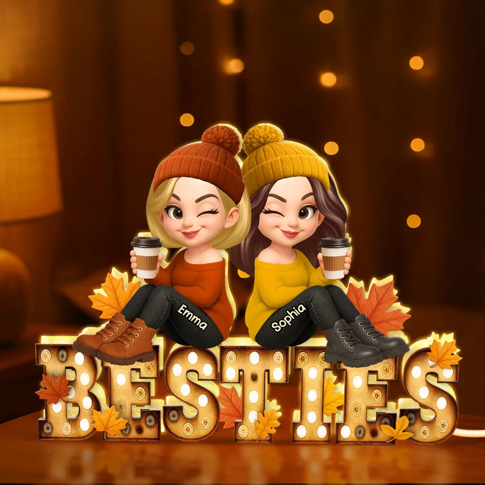 Personalized Sisters Acrylic Light Box with Cute Cartoon Design, Warm Glow Bedroom Lamp, Unique Gift for Best Friend Sisters - Image 5