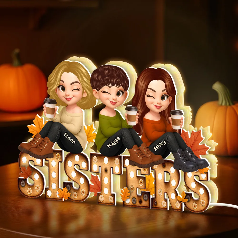 Personalized Sisters Acrylic Light Box with Cute Cartoon Design, Warm Glow Bedroom Lamp, Unique Gift for Best Friend Sisters - Image 7