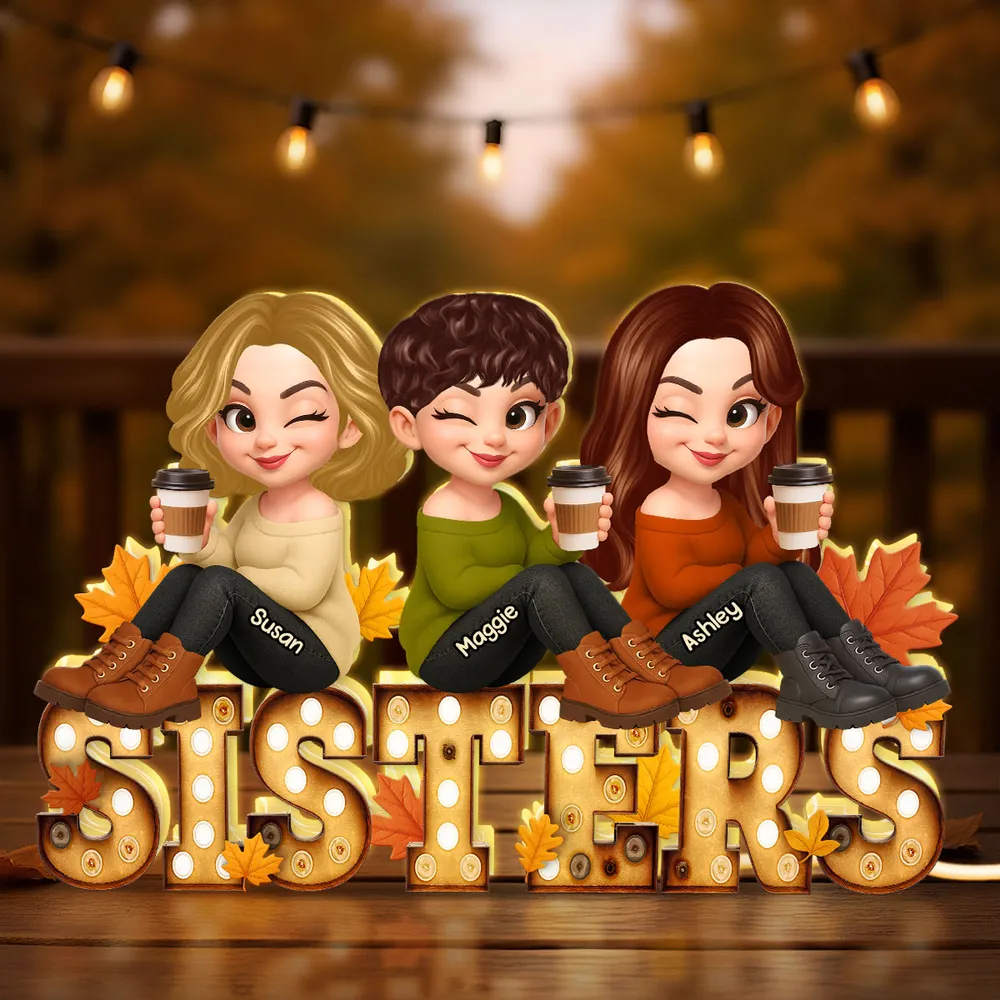 Personalized Sisters Acrylic Light Box with Cute Cartoon Design, Warm Glow Bedroom Lamp, Unique Gift for Best Friend Sisters - Image 8