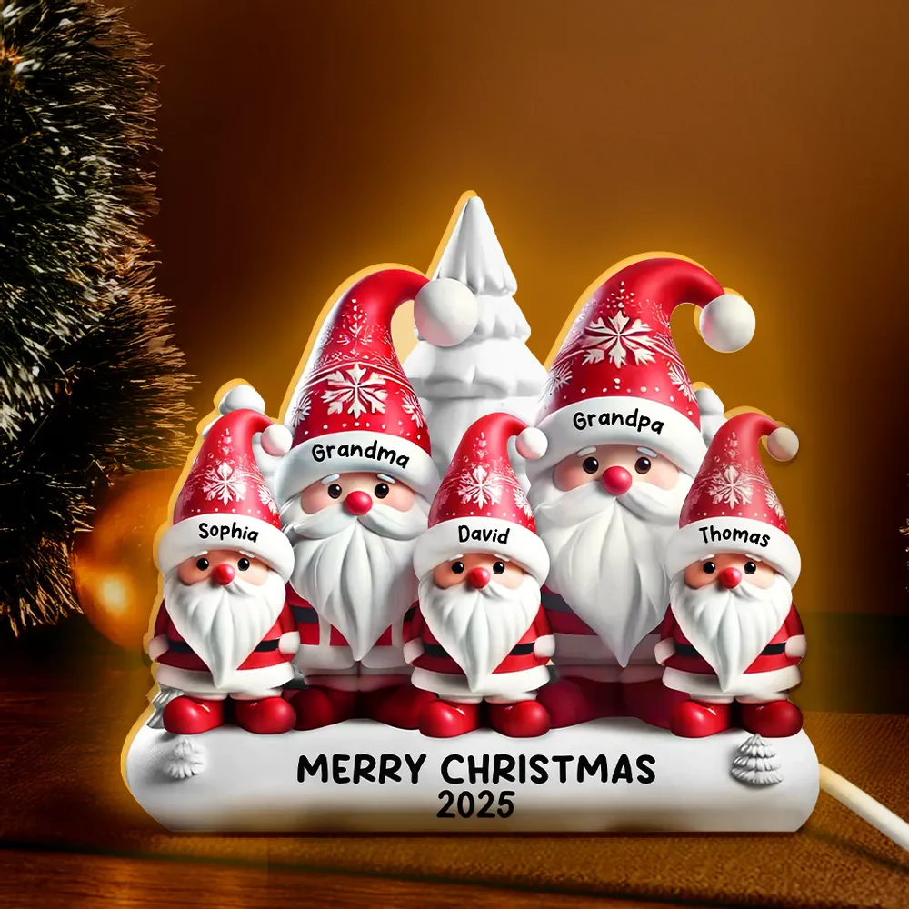 Personalized Acrylic Light Box with Santa Family, Warm Glow Christmas Décor, Unique Holiday Gift for Grandparents & Kids