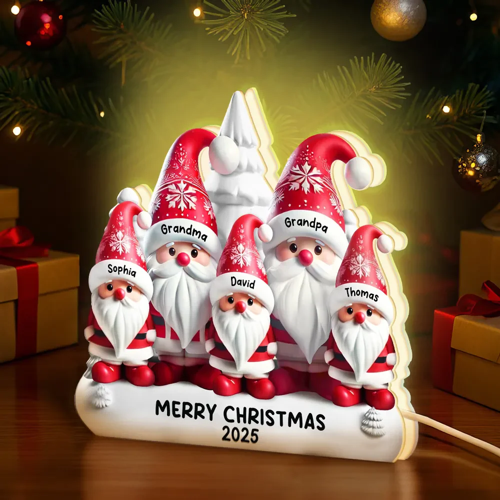 Personalized Acrylic Light Box with Santa Family, Warm Glow Christmas Décor, Unique Holiday Gift for Grandparents & Kids - Image 3