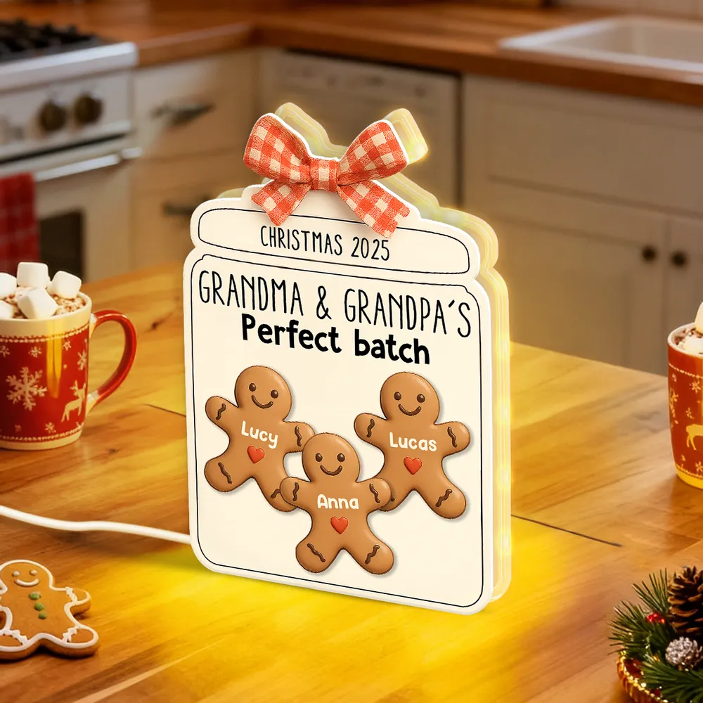 Custom Christmas Acrylic Light Box with Gingerbread Kids Soft Light for Grandparents Cozy Bedroom or Kitchen Décor Unique Gift