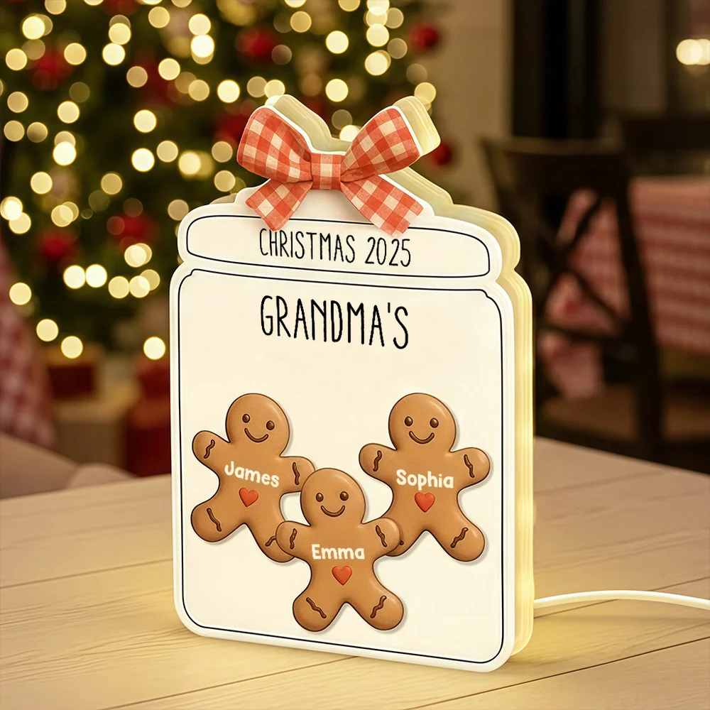 Custom Christmas Acrylic Light Box with Gingerbread Kids Soft Light for Grandparents Cozy Bedroom or Kitchen Décor Unique Gift - Image 2